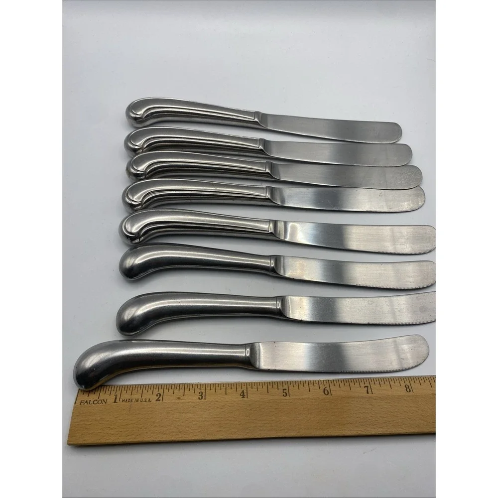 Vintage Unbranded Stainless Set of 8 Pistol Grip Butter Knives 2‎ Patterns